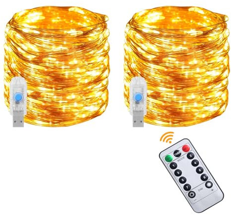 Vicloon LED Lichterkette USB, 2 Stück DIY kleine Lichterketten mit Fernbedienung,10m 100LED 8 Modi und Timer,LED Mini Lichterkette für Weihnachten, Schlafzimmer, Party,Hochzeit,Garten