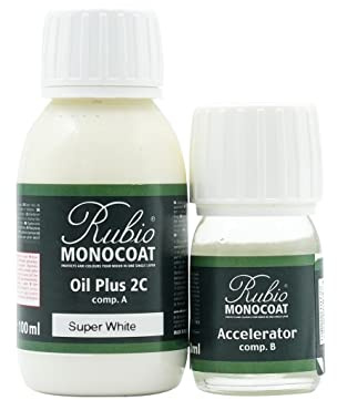 Rubio Monocoat Holzöl-Finish 5 m² - Super White | Oil Plus 2C | Schnell trocknendes, umweltfreundliches Leinsamen-Holzöl für den Innenbereich, inkl. Beschleuniger (Teil B) | Protector | 130 ML