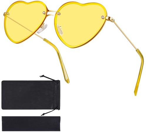 Kiiwah Herz Sonnenbrille Damen, Vintage Herzform Randlose Sonnenbrille, Party Brille Rosa, Hippie Herzförmige Brillen, Lustige Partybrillen, Retro Sonnenbrille für Festival Kostümzubehör
