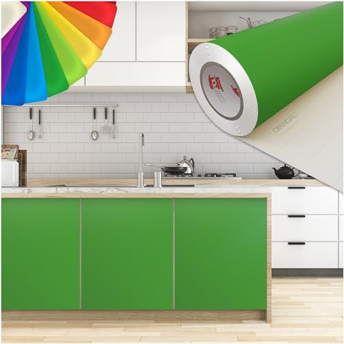 PRINT.GG Klebefolie Möbel - Möbelfolie in vielen Größen - Selbstklebende Folie in vielen Farben - Klebefolie Schwarz Matt für verschiedene Möbeltypen, 100 x 150 cm, Gelb-Grün Matt