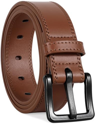 WHIPPY Gürtel Herren Ledergürtel für Jeans Verstellbarer Outdoor Leder Gürtel Unisex Arbeitsgürtel mit schwarz Kunststoffschnalle,braun 120cm