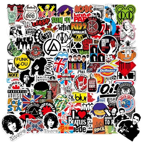 102 Stück Coole Punk Aufkleber, Musikband Aufkleber, Vinyl Sticker Set, für Laptop Skateboard Koffer Helm Auto Fahrrad Handy, Wasserfest Graffiti Stickers für Kinder Teenager Erwachsene