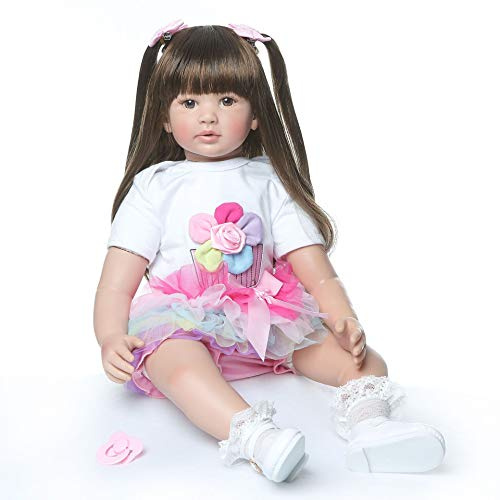Tudofttg Bambola Reborn 60cm, Bambola Realistica in Silicone Vinile, Corpo Morbido, Occhi Aperti, Capelli Lunghi Pettinabili, Regalo per Natale e Collezione