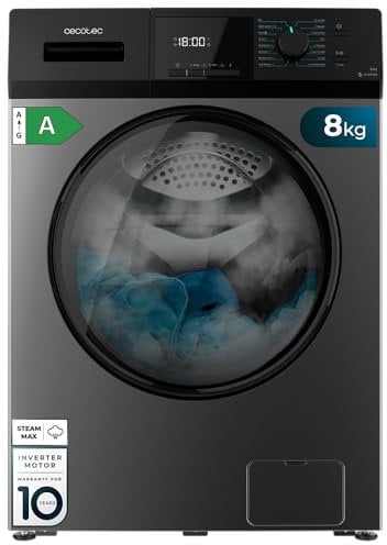 Cecotec Lavadora 8Kg Carga Frontal Bolero Dresscode 8410 Inverter Steel A. 1900W, 1400 rpm Regulables, 16 Programas, Motor Inverter Plus, Bajo Consumo, Vapor, Esterilización de la Ropa