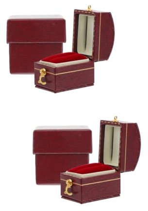 CALLARON 2pcs Box Vintage Jewelry Box Mini Ring Boxes Jewelry Packaging Boxes Ring Storage Container Ring Storage Case Container with Lid Shoe Dryer Ring Holder Red Printable Leather Paper