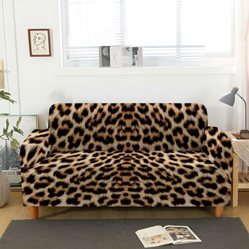 ACSMCQ Sofabezug 3 Sitzer tierischer brauner Leopardenmuster Sofa überzug Stretch Antirutsch Sofabezug Spandex Couch überzug Anti-Rutsch Waschbar Sofa Protection Cover Schonbezug Couch
