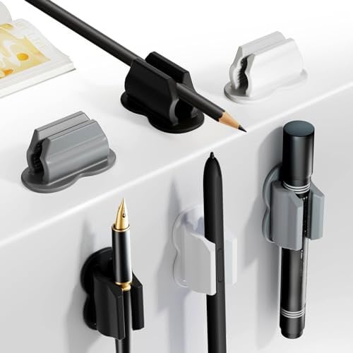 6 Pieces Pen Holder Clip,Adhesive Pen Holder for Desk and Wall,Soft Silicone Pencil Holder for School Classroom Student Teacher and Office Accessories (Black,Gray,White)