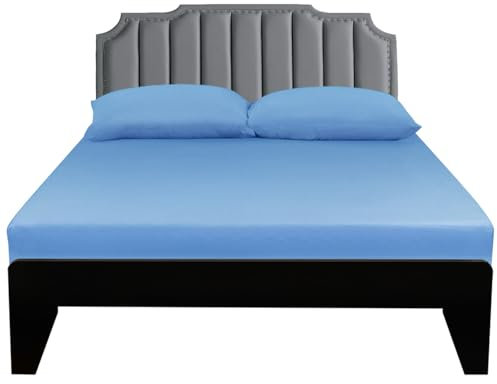 Lirex Spannbettlaken, 180 x 200 cm, 100% Baumwolle 300 Fadenzahl Weiches Atmungsaktives Spannbettlaken, Himmelblau