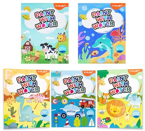 YPLUS Wassermalbücher für Kleinkinder, Aquarellpapier für Kinder von 1-3 Jahren, 2-4 Jahre, Bastelgeschenk zum Zeichnen mit Pinsel (alle 5 Themen)