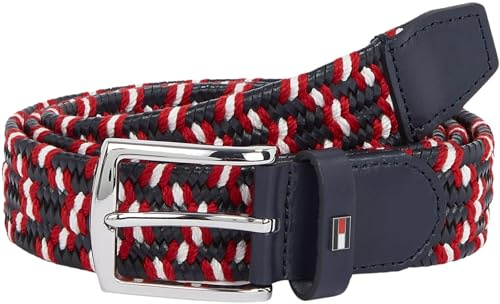 Tommy Hilfiger Herren Gürtel Denton Elastic Leather 3,5 cm Geflochten, Schwarz (Corp), 110 cm