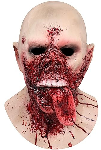 Fehodun Masque de zombie pour adulte - Masque effrayant de démons sanglants - Masque effrayant - Bouche sanglante - Masque d'Halloween - Tête complète - Masque en latex - Horreur réaliste - Cosplay -