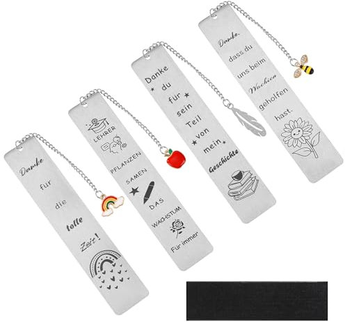 4 Sets Lesezeichen Metall，Danke Lesezeichen，Abschiedsgeschenk，Lesezeichen mit Geschenkboxen，Ruhestandsgeschenk，Abschluss und Geburtstags Dankesgeschenke für Lehrer, Schüler und Kollegen