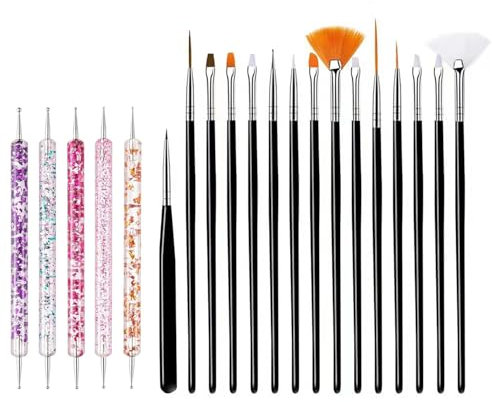 Eupneicu Pinceles Para Uñas, 15 + 5 Pcs Pinceles Uñas, Nail Dotting Manicure Tools Para Diseño De Arte De Uñas Diy