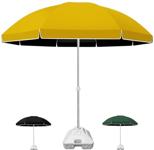 BVDHASDBT Outdoor-Tischschirm, Markt-Hof-Regenschirm, beleuchteter Terrassenschirm, einfacher Druckknopf, mit Sockel, Marktschirm, für Garten, Deck, Hinterhof, Pool, gelb, 2.6M/8.5FT