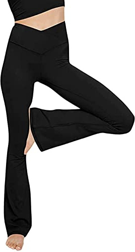 Flared Leggings Yogahose Damen Schlaghose Blickdicht Cross Waist Bootleg Sporthose Bootcut Jogginghose Damen Jazzpants Fitnesshose