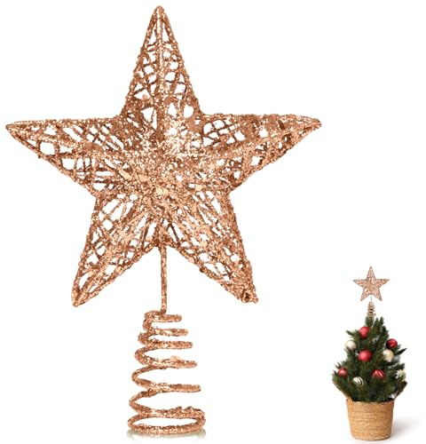 GXFCING Christbaumspitze Baumspitze Kleine Stern Glitzer 3D Metallic Weihnachtsbaumspitze Tannenbaum Spitze Stern für Weihnachtsbaum Christbaumschmuck 15 x 12cm (Champagner, S)