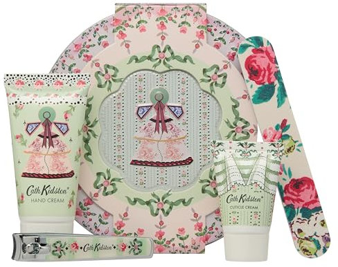 Cath Kidston Hand Cream 30ml, Cuticle Cream 15ml, Emery Board and Nail Clippers in Tin, Manicure Set, Shea Butter, Moisturiser, Travel Size, Vegan and Cruelty Free, Beauty Gift For Her