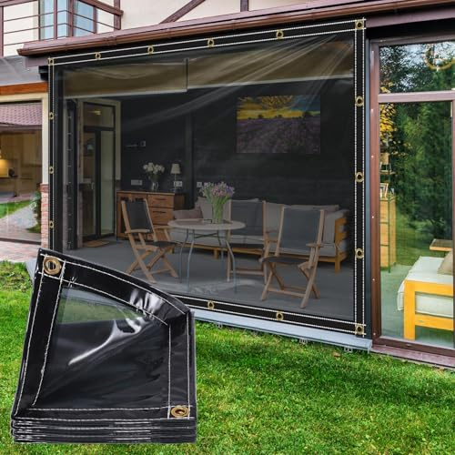 Lona Transparente Negra Plana Abierta para Exteriores, 400g/m² de PVC Transparente con 15 Abrazaderas de Cable y 10 m de Cuerda de Sujeción para Pabellones (2Mx3M, Negro)