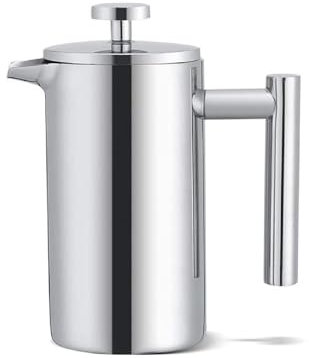CROWNSHOP 800ML Coffee Press Double Wall Maker Stainless Steel Cafetieres Shockproof Glass Pot Filter Maker Plunger Pitcher for Tea and Ground Beans