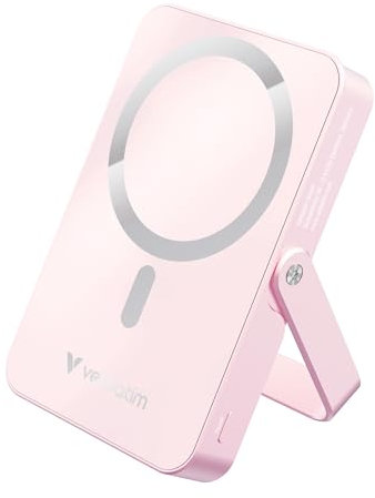 Verbatim Charge 'n' Go MagSafe Powerbank 10.000mAh Rosa 15W magnetisch, PD 20W Schnellladen, LED-Anzeige, Ständer klappbar, Glasoberfläche, für iPhone 16/15/14/13/12 Pro/Pro Max – inkl. USB-C Kabel