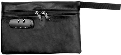 VAVPUP Small password storage bag,Waterproof & Cut-Resistant PU Money Bag withWaterproof Lockable Cash Bag with Zipper & Handle for Cash,for Keys,Cash,Jewelry and Other Valuables (black)