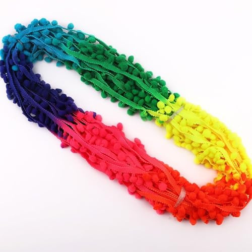 Blausky 20 Yards Pompom Girlande,Bommelborte Ball Fransen Band Pom Poms Quaste Borte Bommelband Pompoms Fransenbesatz zum Nähen für Kleidung Schal Vorhang Kissen DIY Dekoration,Bunt