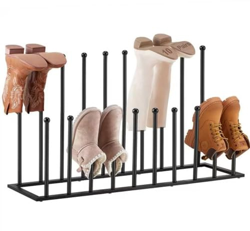 Housen Solutions 10 Pairs Boot Rack Organizer for Tall Boots, Large Capacity Metal Free Standing Shoe Racks, Black Cowboy Boot Holder Stand for Closet, Garage