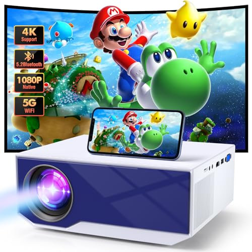 20000 Lumens Proiettore, Full HD 1080P Mini Proiettore,2.4/5G WiFi Bluetooth Proiettore,dimensioni di proiezione 30-300, Proiettore portatile compatibile con chiavetta iOS/Android/TV Stick/HDMI/USB