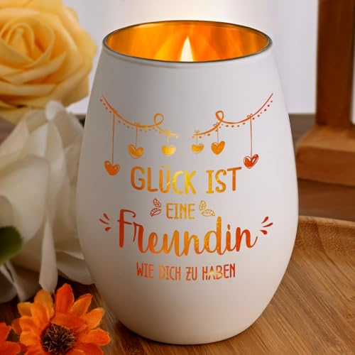 Joymaking Windlichter mit Gravur - Glück ist eine Freundin wie Dich zu haben, Geburtstagsgeschenk für Freundin Frauen, BFF Geschenke, Freundschaft Geschenke Windlichter, KerzenhalterWeiß