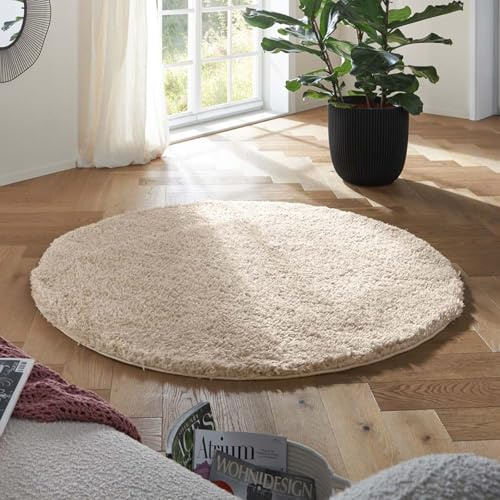 Taracarpet Flokati Teppich Langflor Kuscheliger Shaggy Weich Hochflor Wohnzimmer Schlafzimmer Home deko Modern Flauschig Anti-Rutsch Unterseite Beige 120 cm rund