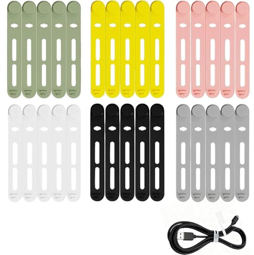 Ousuwo Pack of 30 Strong & Reusable Silicone Cable Ties, Multi-Colour Cable Organiser for Home Office Travel Use, Adjustable Cord Ties for Charging/Audio/Network Cables and Food Bag Sealing