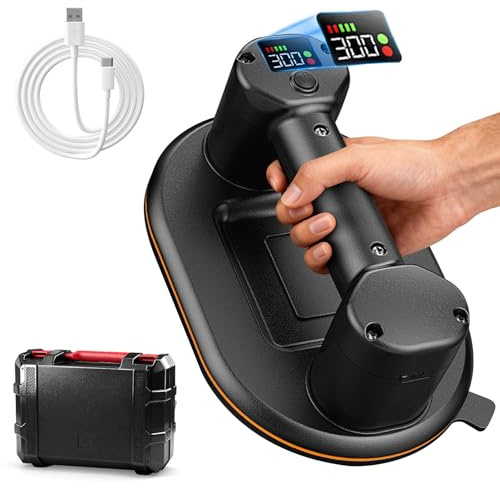 Electric Vacuum Suction Cup Lifter with 300kg Capacity, Heavy Duty 24cm Oval Glass Suction Cup with Dual Motor, LCD Display and USB C Rechargeable Design for Glass, Tiles, Metal, Marble and Panels