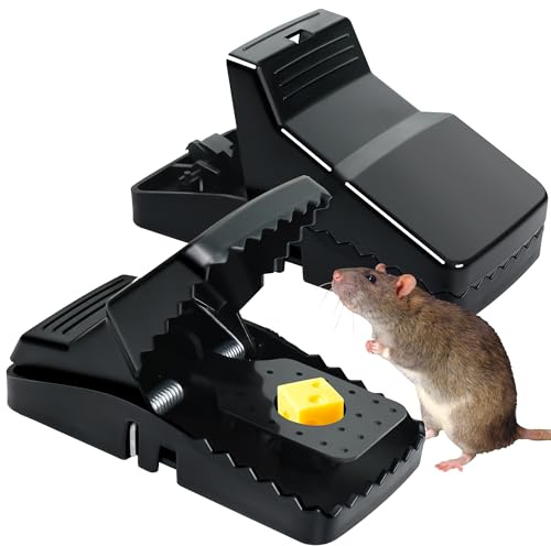2 Stück Rattenfalle 21cm Extra Große, Schlagfalle für Ratten aus Kunststoff, Wiederverwendbar und Effektiv Rattenfalle ohne Rattengift, Falle für Haus & Garten, XXL, Schwarz