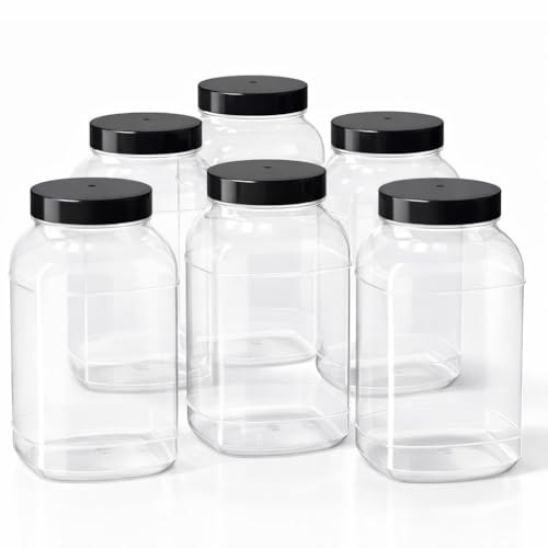 Truenova Plastic Storage Jars Set of 6 x 4.5L Extra Large with Screw Top Lids – Food Grade BPA Free for Kitchen Storage & Garage Organisation (Black)