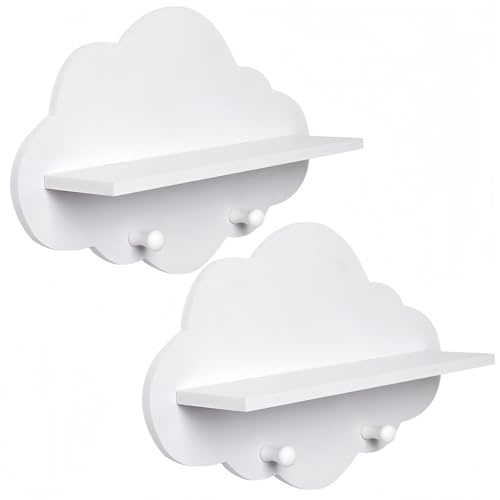 Generisch Bücherregal Kinder, 2er Set Wandregal Wolken Kinderzimmer zur Aufbewahrung der & Hörfiguren,Wand Regale weiß für Kinderzimmer, Babyzimmer Deko, Wohnzimmer, Arbeitszimmer (A)