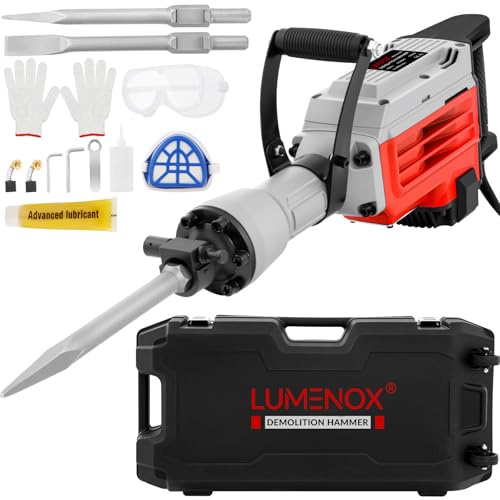 3500W Electric Demolition Hammer, 60J Heavy Duty Concrete Breaker Jackhammer 1800 BPM, 360° Anti-Vibration Handle, Self-Lock Switch, 2 Chisels PPE Kit