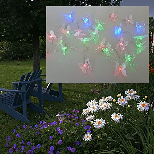 12 x Solar-Party-Garten-Lichterkette Schmetterlinge 24x LEDs, inklusive 1x Batterie, Fenster-Baum-Zaun-Dekorations-Beleuchtung (Schmetterling farbwechselndnd)