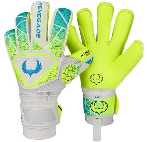 Renegade GK Vortex Wraith Goalie Gloves | 3.5+3mm Hyper Grip & 4mm Duratek | Neon Yellow & Blue Goalkeeping Gloves (Size 9, Youth-Adult, Roll Hybrid Cut, Level 3)