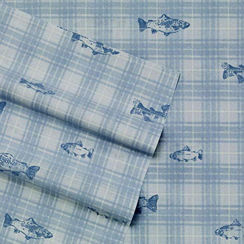 Eddie Bauer Bettwäsche-Set aus Baumwoll-Perkal, frisch und cool, stilvolle Wohnkultur, voll, kariert, Blau/Weiß