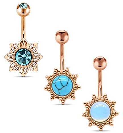 Funseedrr 3pcs Barres de Ventre 10mm Rosegold Anneau de Nombril en Acier Inoxydable 14G Nombril Piercing