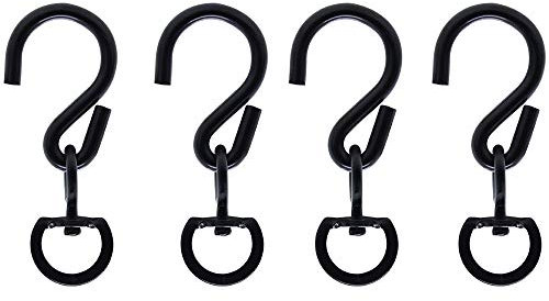 JaneYi 4 Pack Black 360°Swivel S Hook with Closed D Ring - Heavy Duty Hanging Plant Basket Hooks Easy Turn Flower Pot Metal Rotating Hanging Buckle Hook