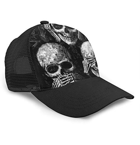 Totenköpfe Day of the Dead Gothic Smile Unisex Baseball Cap Mesh für Herren Damen Jungen Mädchen Verstellbare Einfarbig Hut 3D Druck Sonnenhüte für Sport Golf Sonnenhut Outdoor Schwarz
