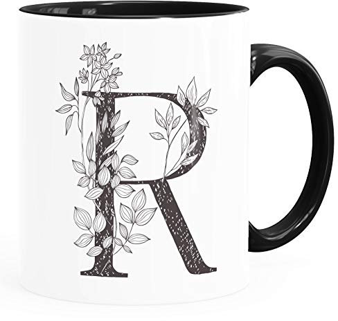 SpecialMe® personalisierte Namenstasse Monogramm Initiale personalisierte Geschenke R Inner-Schwarz Keramik-Tasse