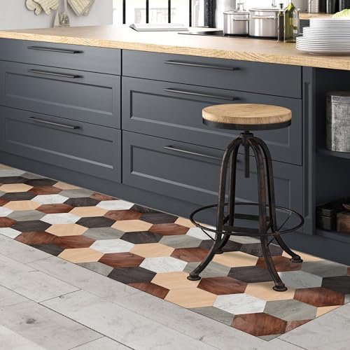 CREARREDA Läufer Teppich Küchenteppich Mixed Wood 50x120 Isolierend, feuerhemmend, Kratzfest, hypoallergen, leicht zu waschender Vinyl Teppich. Komplett in Italien hergestellt