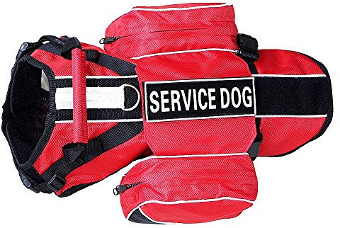 Haoyueer Service Hunderucksack, abnehmbare Satteltaschen mit Etiketten-Patches (L passend für einen Umfang von 66–78,7 cm, Rot)