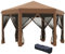 Outsunny 3.2 m Gazebo da Giardino Pieghevole Pop-up con Zanzariera, Struttura Esagonale Acciaio e Poliestere, Marrone