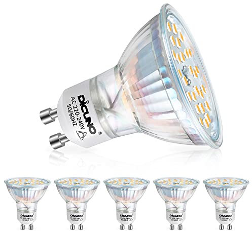 DiCUNO GU10 LED dimmbar Lampe, 4.2W ersetzt 40W Halogenstrahler, Warmweiß 2700K MR16 LED Spot, 320LM GU10 Reflektorlampe, 85Ra, kein Flackern, 120° Abstrahlwinkel, AC 230V, 6er Set