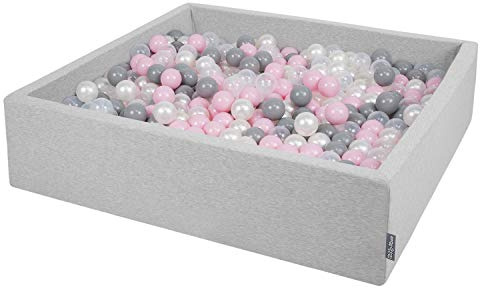 KiddyMoon Großes Bällebad Quadrat 120 x 120 x 30 cm mit 300 Bällen 7 cm Weiches und Sicheres Spielzeug Ballgrube Abnehmbarer Bezug Waschbar
