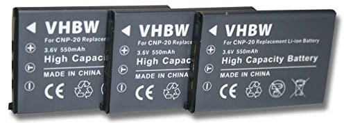vhbw 3X Akku kompatibel mit Casio Exilim S1PM, S2, S20, S23, S3, SX-S770, Z3, Z4, Z5 Kamera Digicam DSLR (550mAh, 3,6V, Li-Ion)