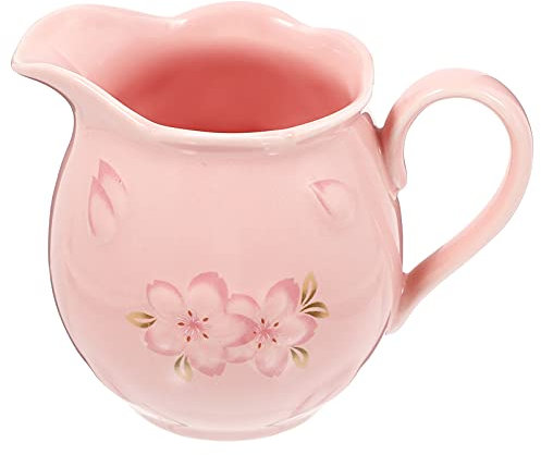 Angoily Jarra de Cerámica con Mango Estilo Vintage de Café Jarra de Leche para Servir para Café Té Leche Mermelada Salsas Rosa
